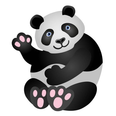 Panda maskot. Oturma ve gülümseyen