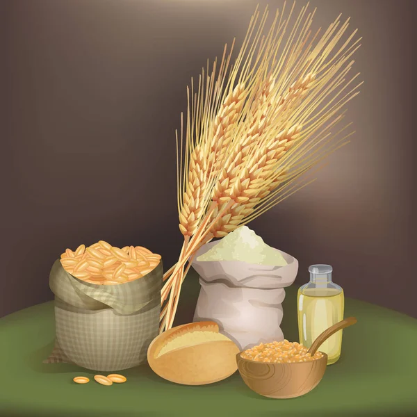 Ilustrasi dengan bahan makanan gandum. - Stok Vektor