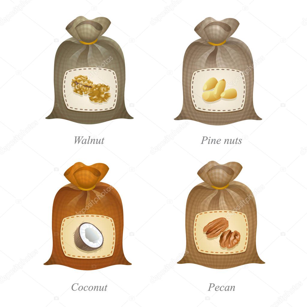 Tied sacks with nuts icons on them