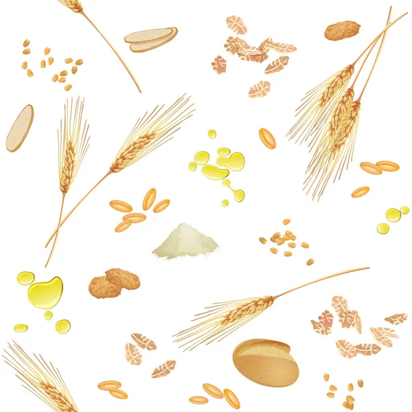 Patrón inconsútil con productos alimenticios de trigo — Archivo Imágenes Vectoriales