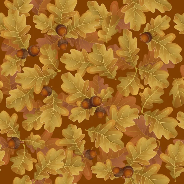 茶色のドングリと秋のカシの葉のシームレス パターン — ストックベクタ