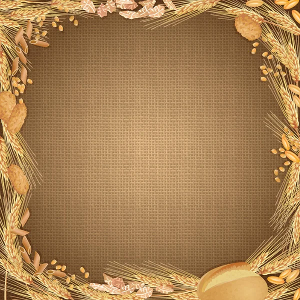 Sackcloth background with the wheat foodstuff at the edges — Stock Photo, Image