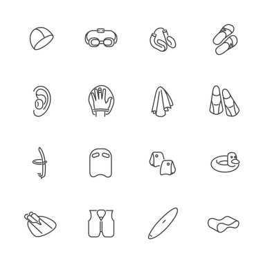 Simgeler çizgi stili yüzme ve su sporları için aksesuar