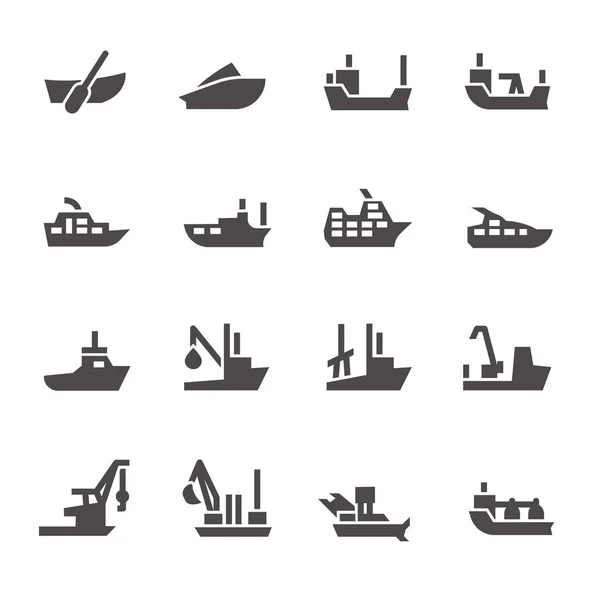 Ikoner av passagerar- och industriella fartyg i glyph stil — Stock vektor