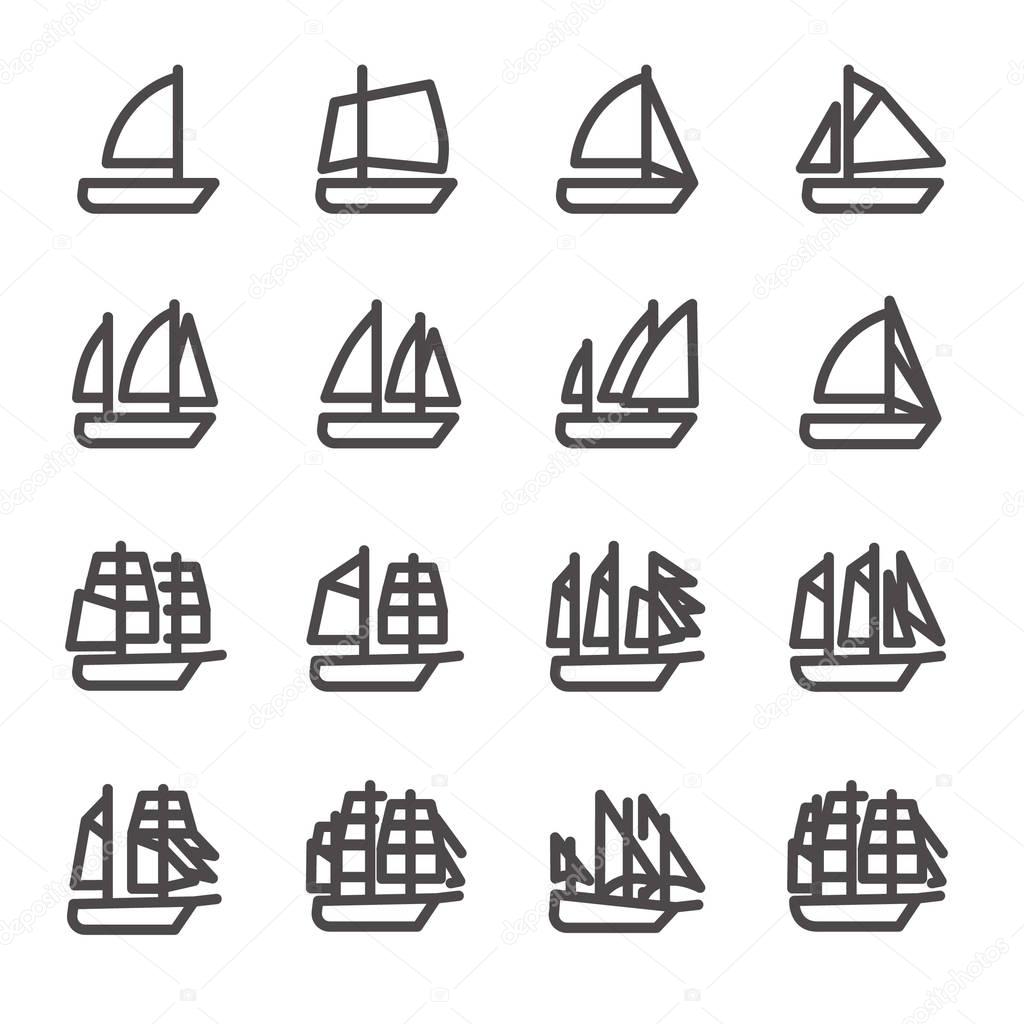 Icons of sailing ships in line style