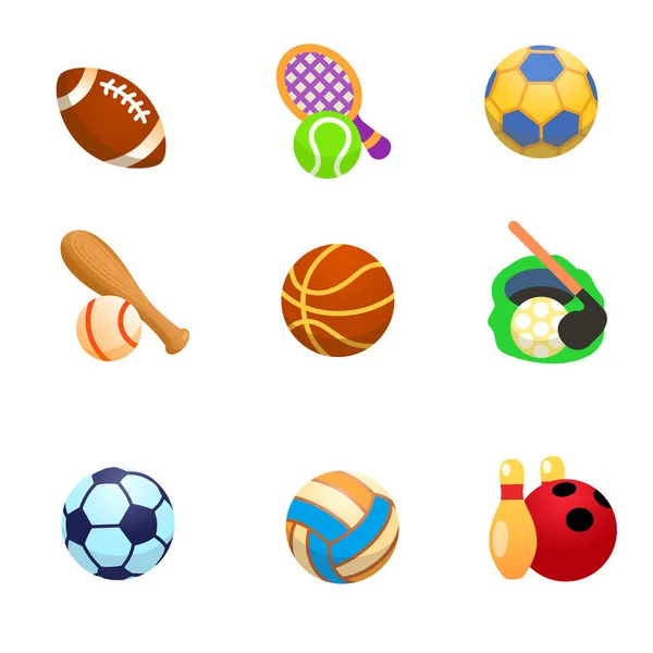 Cartoon icons of sports with balls / There are cartoon icons of balls for American football, tennis, volleyball, baseball, basketball, golf, football, handball, bowling