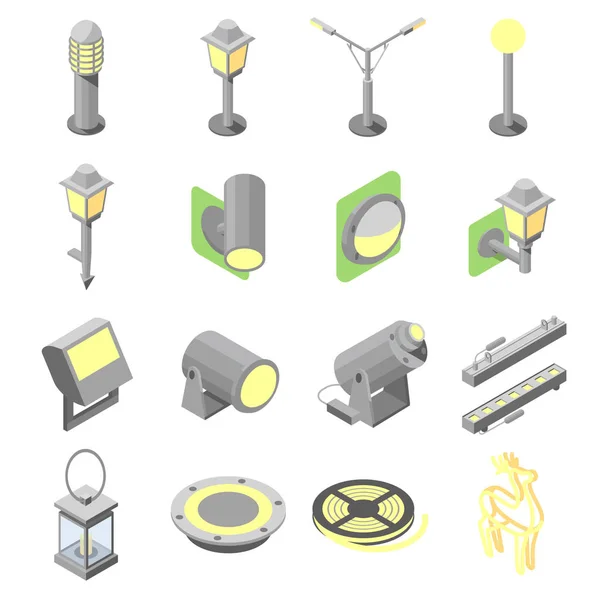 Set Van Outdoor Lights Pictogrammen Isometrische Weergave Iconen Van Outdoor — Stockvector