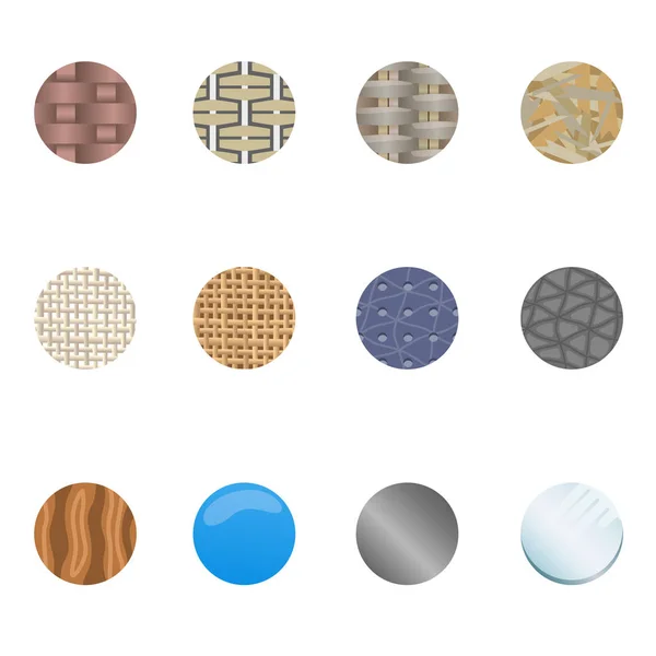 Icona Con Set Tessuti Materiali Diversi Icone Rotonde Tessuti Materiali — Vettoriale Stock
