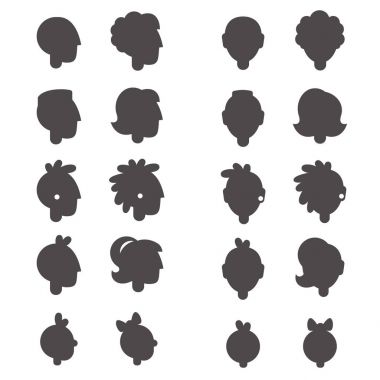 Glif simgeler farklı yaş ve cinsiyet insanlar başkanları / glif siluetleri bebekler, kız ve erkek, gençler, adam ve kadın, büyükanne ve büyükbaba ön ve yan görünüm yüzler