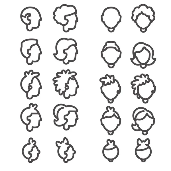 Lijn Van Iconen Van Hoofden Van Mensen Verschillende Leeftijden Geslacht — Stockvector
