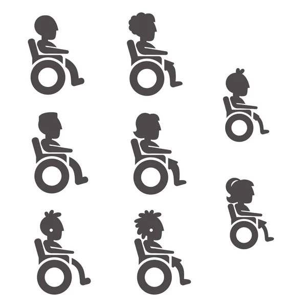 Glyphen Ikonen Behinderter Menschen Unterschiedlichen Alters Und Geschlechts Glyphen Silhouetten — Stockvektor