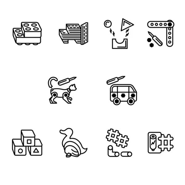 Building Block Toys Icons Set Line Style — 스톡 벡터