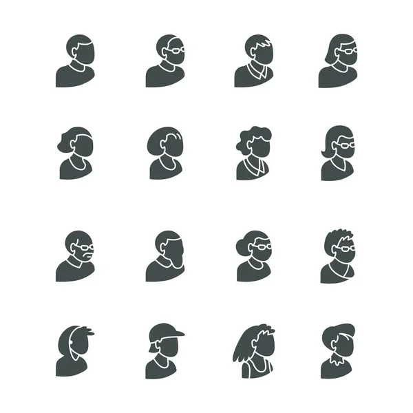 グリフスタイルのユーザーのアイコンとして等方投影でバストの人々のセット — ストックベクタ