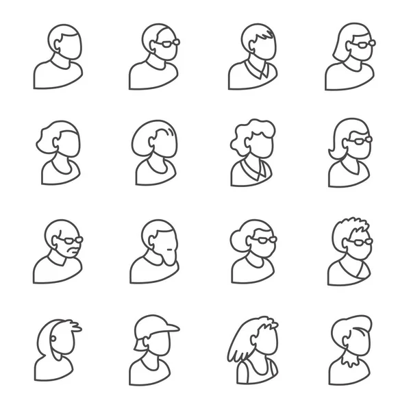 Набор Народов Бюст Изометрической Проекции Иконки Пользователей Линейном Стиле Стоковая Иллюстрация
