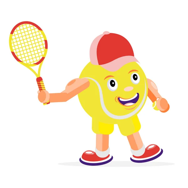 Beyzbol şapkalı bir tenis topu raket ve başka bir tenis topu taşır. Tenis maçı. Aktif yaşam tarzı ve spor eğitimi kavramı. Düz vektör çizimi beyaz arkaplanda izole edildi