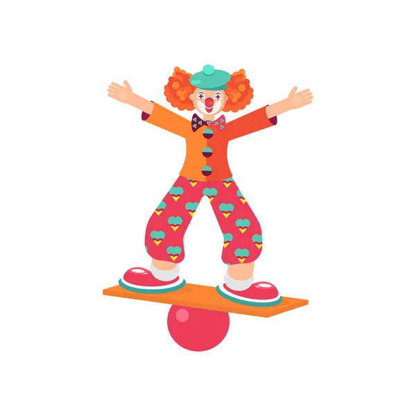 Clown Cirque Avec Visage Riant Équilibrant Sur Tableau Noir Avec — Image vectorielle