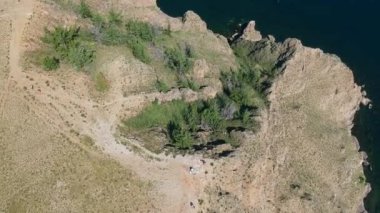 Olkhon Adası. Baykal Gölü, Rusya. Yukarıdan aşağıya doğru. Hava görüntüsü. 