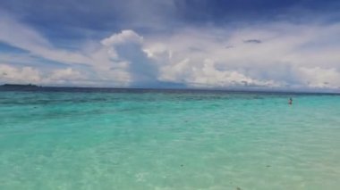Maldives island ocean panoramic view. Maldivian white sand beach. Summer vacation in tropic.