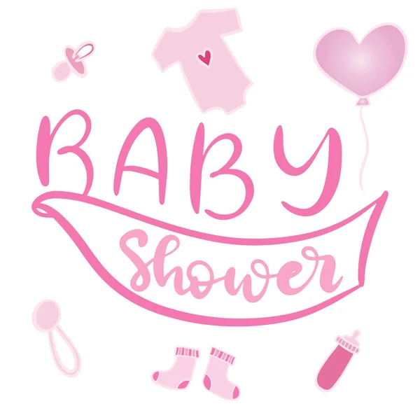 Baby shower invito con lettering disegnato a mano — Vettoriale Stock