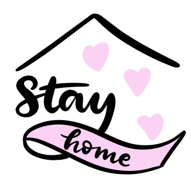 Evde kalan afişler, konsept tasarım için güvenli harfler. Typography vektör illüstrasyonu.