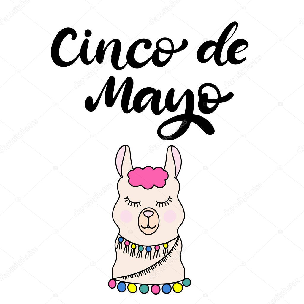 Cinco de Mayo Fiesta festival vector illustration. May 5, holiday in Mexico. Banner, party poster design with lettering, llama. Hand drawn phrase.