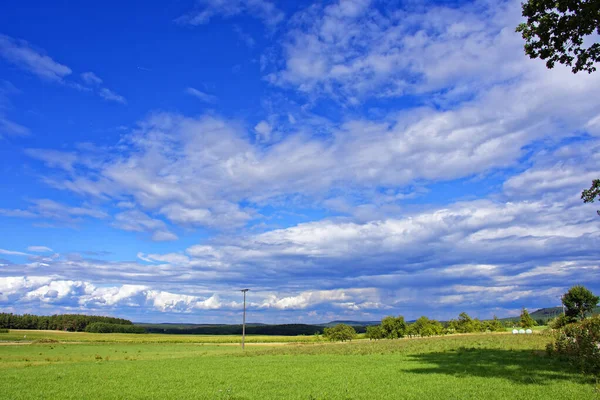 Hermoso Cielo Con Nubes Sobre Campo Cerca Del Bosque — Foto de Stock