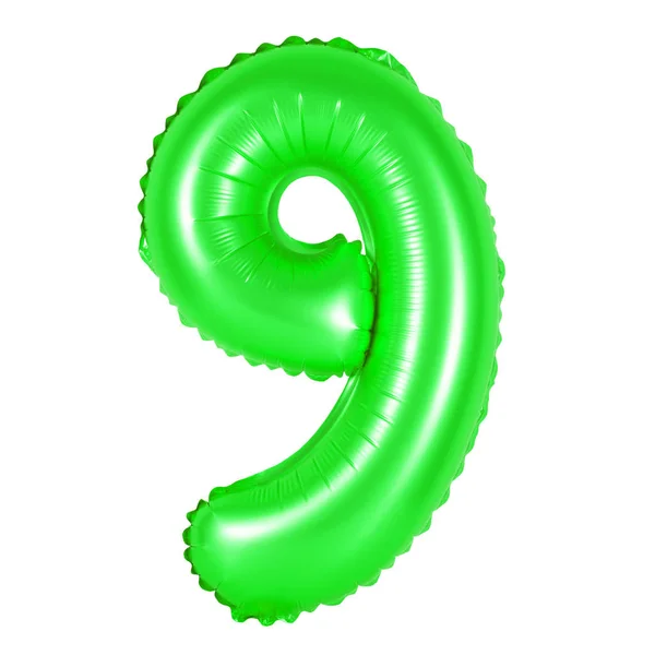 Numer 9 (dziewięciu) z balonów (zielony) — Zdjęcie stockowe