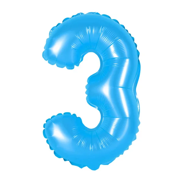 Число 3 (три) из воздушных шаров (синий) ) — стоковое фото