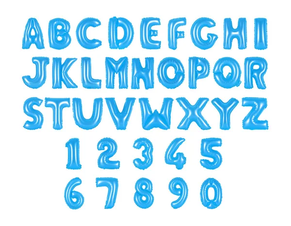 Anglická abeceda a číslice modré barvy — Stock fotografie