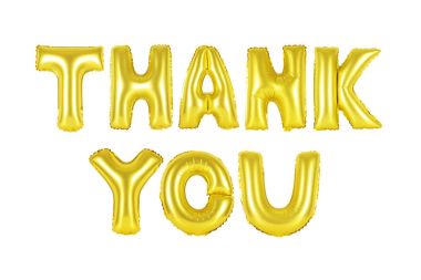 teşekkür ederim dahilinde İngilizce alfabe (altın) sarı balonları