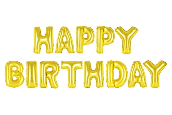 Feliz cumpleaños en inglés alfabeto de amarillo (oro) globos —  Fotos de Stock