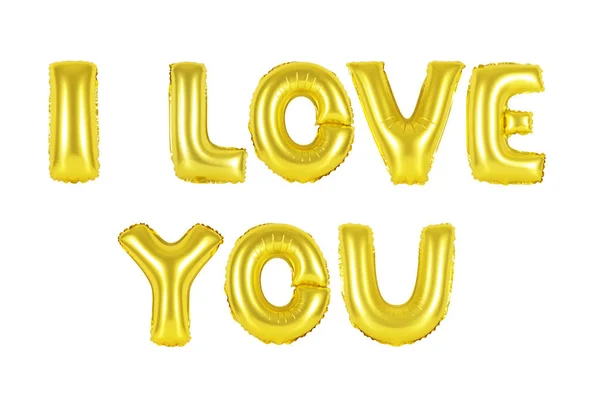 I love you in english habet from yellow (Golden) ballons — стоковое фото