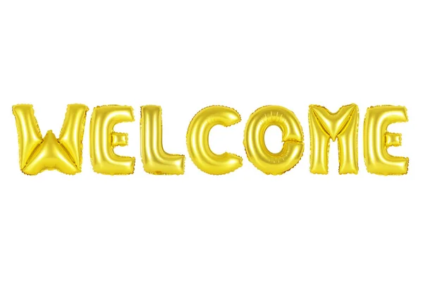 Bienvenida en alfabeto inglés de globos amarillos (dorados) — Foto de Stock
