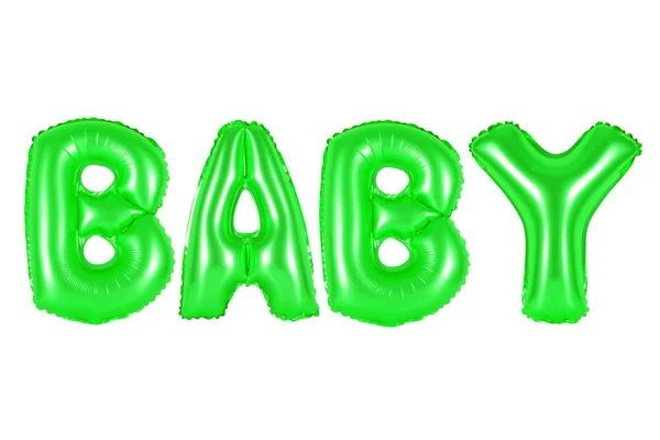Dziecko w alfabecie angielskim z zielonych balonów — Zdjęcie stockowe