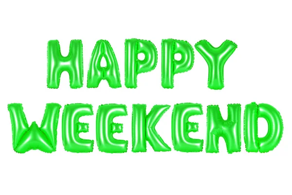 Ευτυχές Σαββατοκύριακο στην αγγλική αλφάβητο από πράσινα μπαλόνια — Φωτογραφία Αρχείου