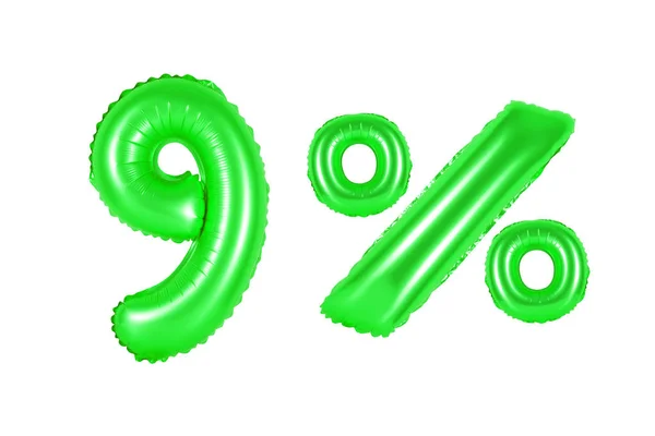 Dziewięć 9 procent od Zielonych balonów — Zdjęcie stockowe