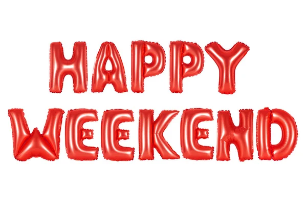 Ευτυχές Σαββατοκύριακο στην αγγλική αλφάβητο από κόκκινα μπαλόνια — Φωτογραφία Αρχείου