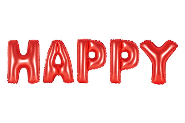 Szczęśliwy w alfabecie angielskim z czerwonych balonów — Zdjęcie stockowe