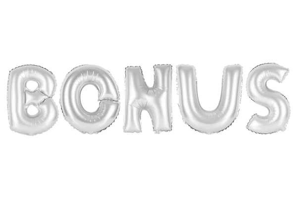 Bonus in english alphabet from chrome (grey) balloons — Stock Photo, Image