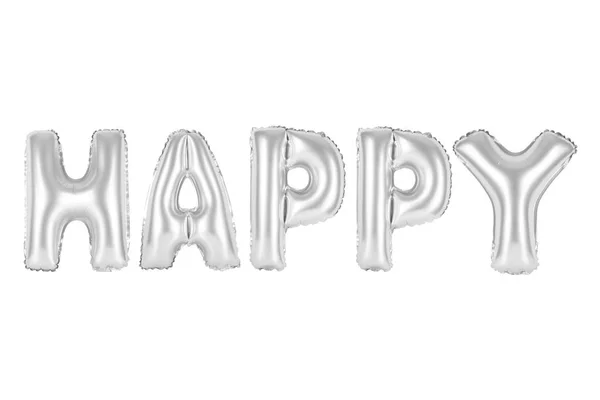 Heureux en alphabet anglais à partir de ballons chromés (gris) — Photo