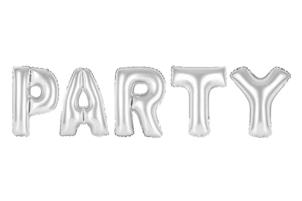 Partij in het Engels alfabet in chroom (grijs) ballonnen — Stockfoto