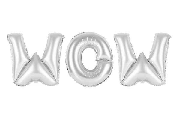 Wow in alfabeto inglese da palloncini cromati (grigi) — Foto Stock