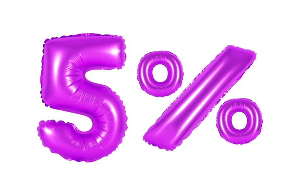 Fünf 5 Prozent aus Luftballons lila — Stockfoto