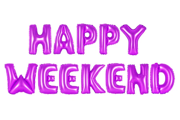 Feliz fim de semana em inglês alfabeto de balões roxos — Fotografia de Stock