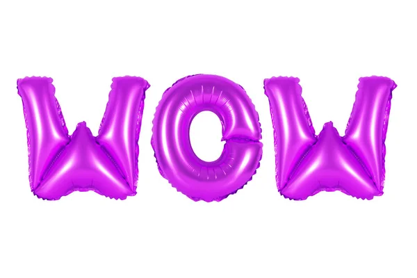 Wow im englischen Alphabet aus lila Luftballons — Stockfoto