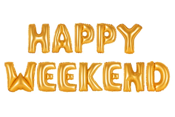 Ευτυχές Σαββατοκύριακο στην αγγλική αλφάβητο από πορτοκαλί μπαλόνια — Φωτογραφία Αρχείου