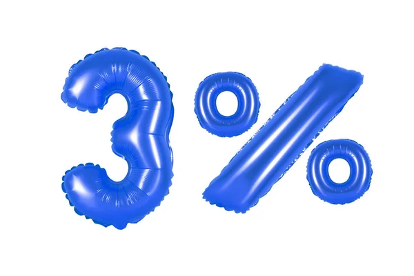 Trzy 3 procent od balony ciemny niebieski — Zdjęcie stockowe