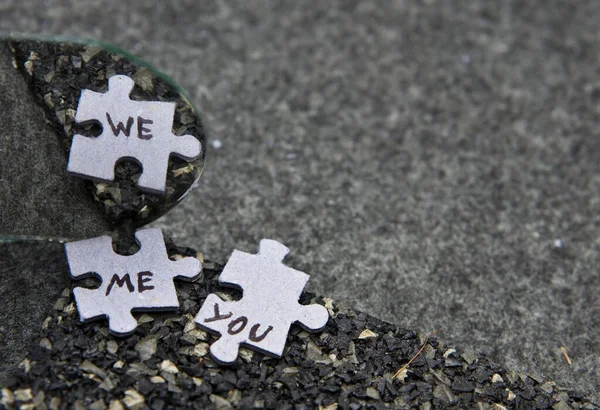 Me and you are we abstract concept with jigsaw puzzle pieces and mirror reflection. Creative abstract idea.