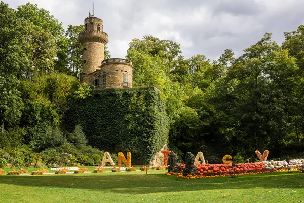 Old fairy tail fantasy castle on hill top Εικόνα Αρχείου