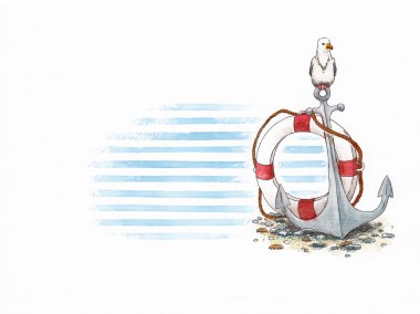 Martı ile suluboya arka plan